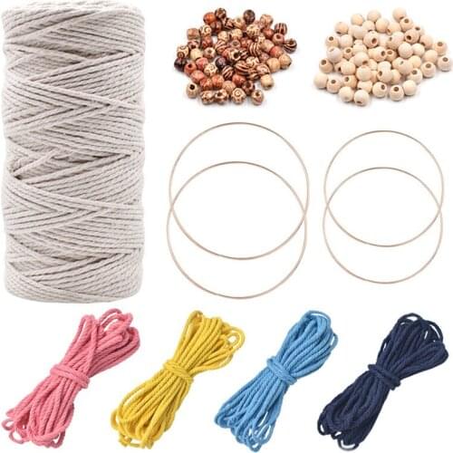 Macrame Kit for Beginners Natural Cotton Cord with Wooden Beads Wooden Rings Wooden Sticks for Crafts Wall Hanging Plant Hangers