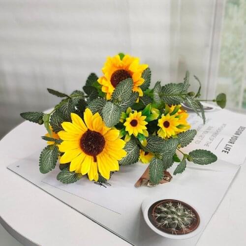 Sunflower mint combination flower simulation sunflower mint leaf artificial flower Nordic soft floral factory wholesale