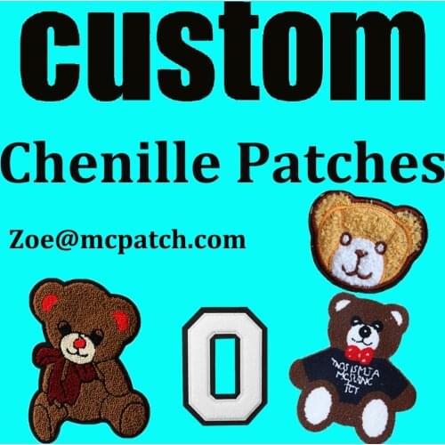 Custom Embroidered Chenille Patches Cartoon Bear Logo Number Iron on Appliques Varsity Letters Jackets Bags Garment Accessories