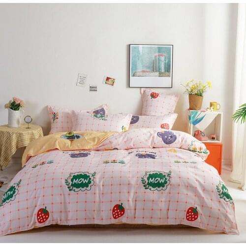 Pink Bedding Set, Duvet Cover Set With Pillowcase 200x230,Small strawberry pattern Quilt Cover240x210,King Size Blanket Cover