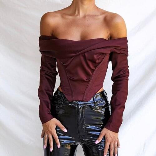 Satin Corset Tops Boning Pads Sexy off Shoulder Top Zipper Split Sleeve 2 Layers Elegant Blouses Women Casual Streetwear
