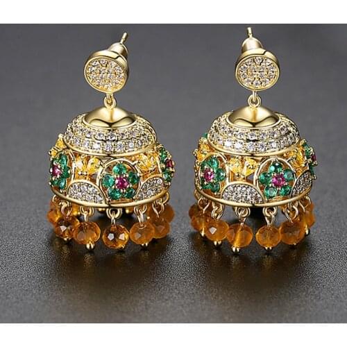 Retro Drop Earring Jhumka Indian Bridal Crystal Zircon Earrings Women Wedding Bridal Party Dangle Earrings Ethnic Gypsy Bohemian