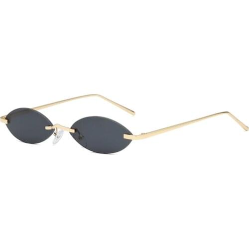 Small Frame Black Shades Round Sunglasses Women Oval Brand Designer Vintage Fashion Rimless Sun Glasses Female Oculos De Sol