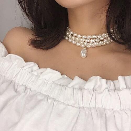 Fashion pearl choker pearl chain necklace with pearl pendant great gift for women and girl
