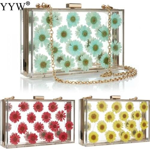Women Bag Acrylic Clear Purse Transparent Hard Crossbody Bag Lucite See Through Handbags Evening Women Floral Clutch Bag