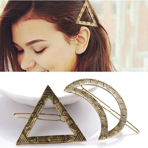 Girls Vintage Geometric Alloy Hair Clips Moon Pattern Hairgrip Women Easy Personality Barrette Hair Accessories