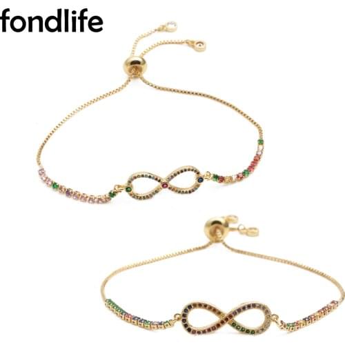 Multicolor High Quality Shiny Cubic Zirconia Crystal Infinity Love Bracelet Women Girl Dazzling CZ Brass Chain Jewelry Party