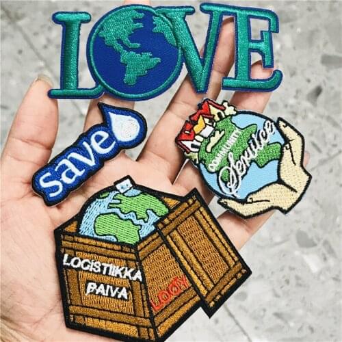 1Pcs Earth Saving Water Green Embroidery Sew On Patches Applique Badge Craft DIY For Children Clothes Trousers Sticker