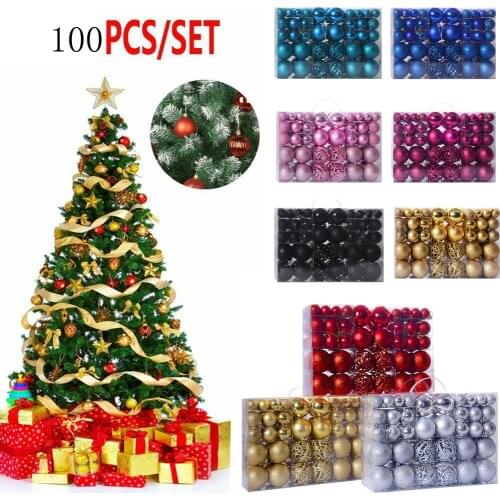 100 Pieces/Box Solid Shiny Christmas Balls Ornaments Xmas Tree Ball Hanging Ornament Festival Holiday Party Home Decor