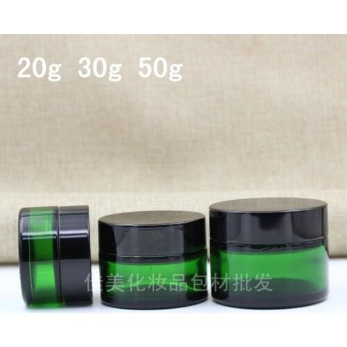 100pcs/lot Green Glass Jar Pot Skin Care Cream Refillable Bottle Cosmetic Container Makeup Tool Gold/Silver/Black Lid Packing