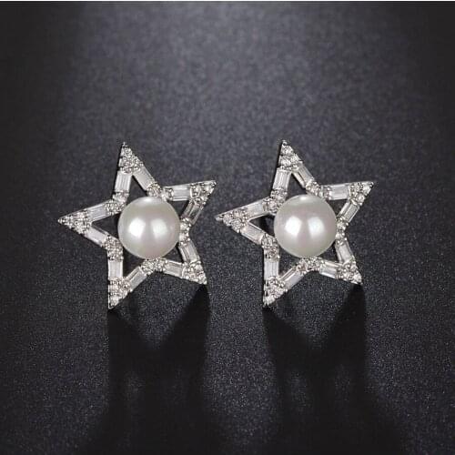 11.11 SALE New Star Shaped Design White Gold Color Plated Fancy Stud Earrings for Girls best Valentines Day Women Jewlery Gift