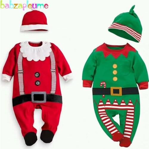 2PCS/Christmas Style Newborn Clothes Infant Girls Boys Rompers Cute Cotton Long Sleeve Baby Jumpsuit+Hats Clothing Sets BC1529