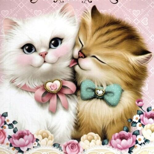 New 5d Diamond Embroidery Kits Cross-stitch White Cat And Yellow Brown Tabby Cat Pictures Paint Diamond Painting Home Decor