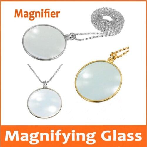 5X 42mm Lens Elegant Necklace Gift Magnifying Glass Hanging decorative metal chain mirror Toy glass lens magnifier for Children