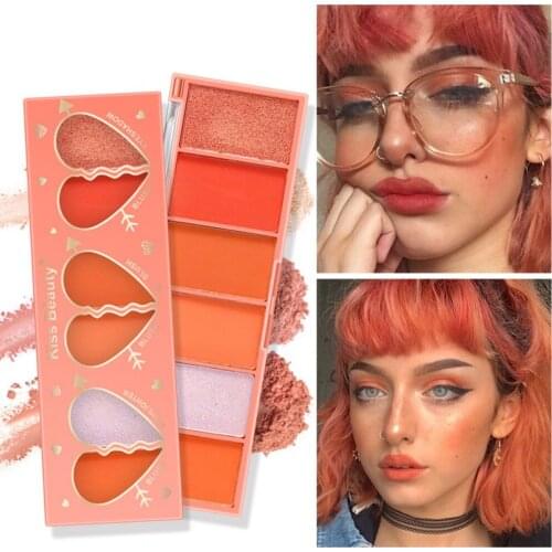 6 Colors Blush Makeup Palette White Orange Nude Rouge Lasting Natural Cream Cheek Tint Blush Cosmetic