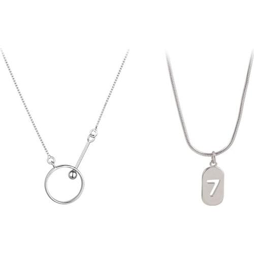 925 Sterling Silver Pin Circle Half Empty Smooth Lucky 7 Exquisite Fashion Necklace