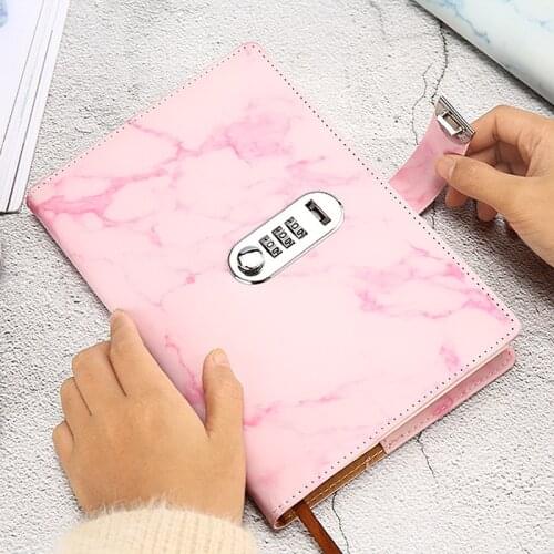 A5 Marble Texture 200 Pages Password Notebook With Lock Diary Business Office Notepad Journal DIY Hand Account School Stationery