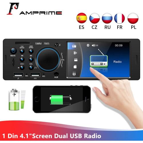 AMPrime1 Din 4.1"Screen Dual USB Radio Autoradio Bluetooth FM Radio USB/AUX/ Remote Control Bluetooth Handsfree MP5 Audio Player