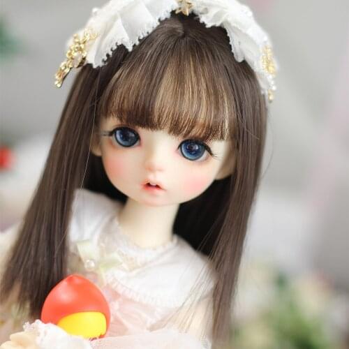 BJD Doll Preoperative Wigs Fit with a 1/3 1/4 Size Fashionable Air Bangs with Broker Tail Black Long Straight Heat Wire Wigs