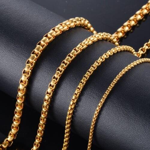Stainless Steel Gold Round Box Chain 2mm-5mm Men And Women Fashion Jewelry High Quality Wholesale Custom