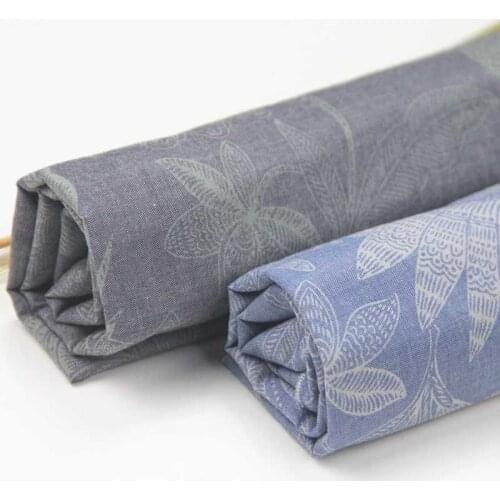 Denim BLUE Dark Gray Flowers 100% Cotton Fine Chambray Fabrics for DIY Craft Spring Summer Clothes Handwork Shirt Dress Tissue