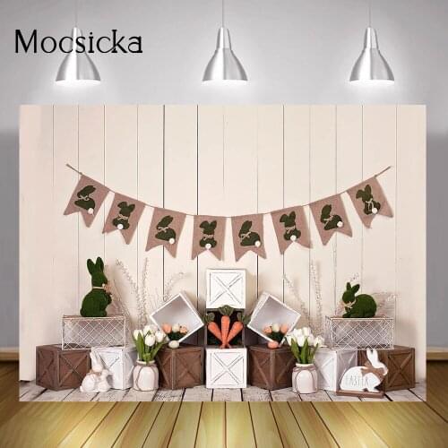 Easter Spring Photography Backdrop Newborn Rabbit Birthday Cake Smash Photo Background Carrot Floral Wood Wall Photocall