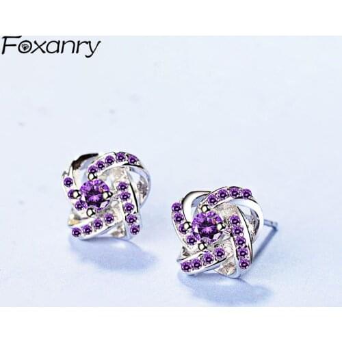 Foxanry Prevent Allergy 925 Sterling Silver Wedding Earrings for Women Couples Fashion Elegant Luxury Crystal Earring Jewelry