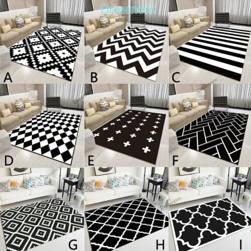 Nordic Geometric Black and White Area Rugs Living Room Bedroom Carpet Minimalist Modern Floor Rug Bedside Balcony Hallway mats