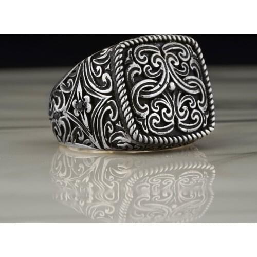 Stoneless Ring 925Sterling Silver Turkey Jewelry stylish design patterned custom design jewelry stamped with silver for Men Gift