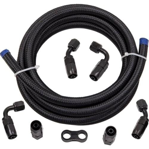 10FT Black 3/8 AN6 Stainless Steel Braided Fuel Line Hose Separator Clamp Kit