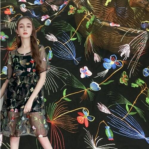 LASUI 1y=1 lot high quality Multicolor Butterfly embroidery lace fabric apricot mesh handmade diy clothing dress cloth X0444