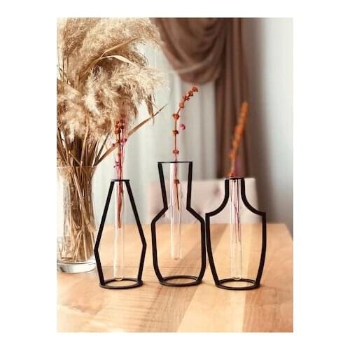Set of 3 Decorative Metal Vintage Vase different color black