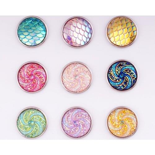 NEW 10pcs/lot Color flower Note Mix set 18mm Resin snap button for snap jewelry mermaid DIY bracelet MF735