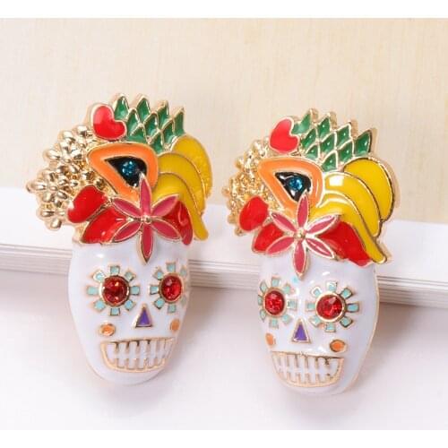 New Colorful Skull Crystals Earrings Halloween Rhinestone Stud Earrings Metal Ear Rings Jewelry Accessories For Women Gift