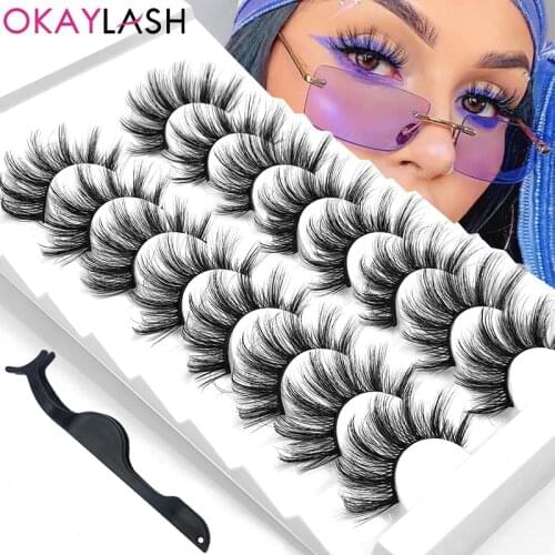 OKAYLASH Wispy 3D Mink Lashes 5/8 Pairs Natural False Eyelashes Makeup Fluffy Volume Dramatic Long Fake Eyelash Extension