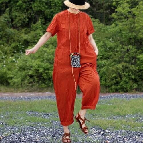 Orange High Density Cotton Fine Small Round Neck Short Sleeve Single Row Buckle Easy Leisure Time Lin Tai Pants 90429 h190428