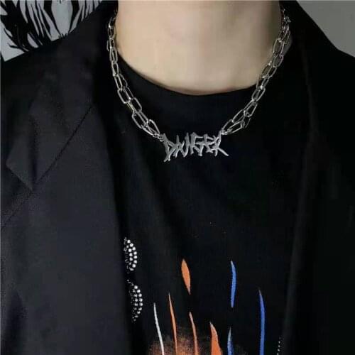 Punk Hip Hop Stainless Steel Choker Necklace for Men Women Goth Letter Pendants Collar Fashion Streetwear neck chain Jewelry