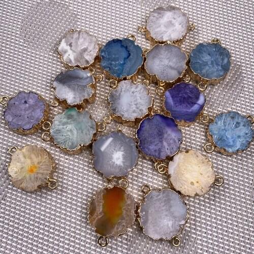 New Natural Stone Agates Pendant Flower Shape Double Hole Connector Quartz Charms For Jewelry Making DIY Necklace Accessories