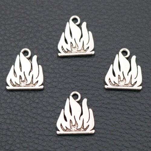 10pcs Silver Plated Flame Pendant Hip Hop Bracelet Earrings Metal Accessories DIY Charms For Jewelry Crafts Making 18*15mm A2052