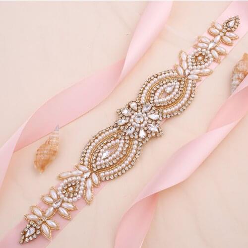 Luxury Golden Bridal Belt Rhinestone Applique Bead Wedding Sash Belt for Celebrity Dresses Accessories Ceintures De Mariage