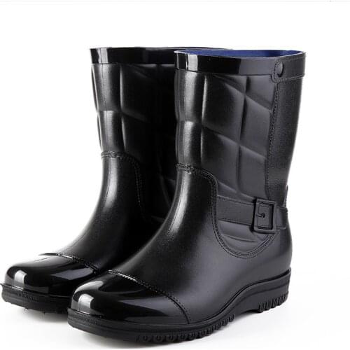 Mens Non-slip Wear-resistant Waterproof Rain Boots Fashion Trend Rain Boots Mens Detachable Cotton Sleeves In The Tube Boots