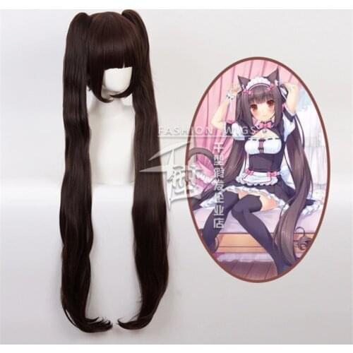 Chocolat Women Long Wig Black-Brown Wig Anime Game NEKOPARA Cosplay Hair Synthetic Cosplay Wig 100cm