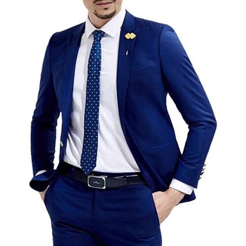 Royal Blue Wedding Men Suits Slim Fit 2 Pieces Italian Style Groom Tuxedo Male Fashion Jacket with Pants New Arrival 2021