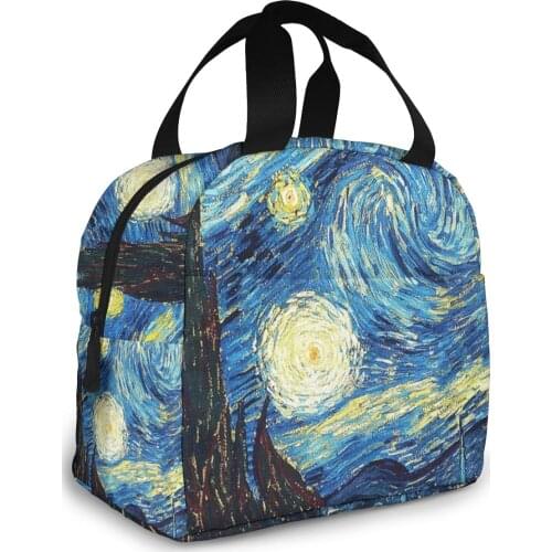 Van Gogh Starry Sky oil Painting Lunch Bags Bolsa termica Fresh Insulation Cold Bales Oxford Waterproof Leisure Bag Art Tote Bag