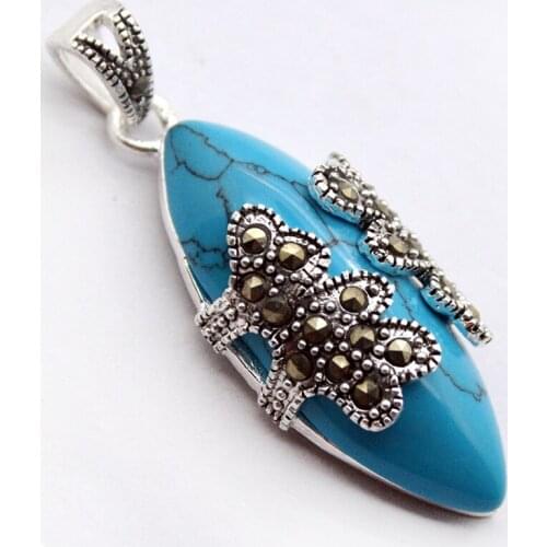 VINTAGE 925 STERLING SILVER TURKEY BLUE Turquoise PENDANT 40X15MM