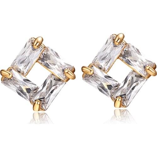 Love & Annie Gold Color Stud Earrings White Geometric Cute Earring AAA Zircon for Women Jewelry