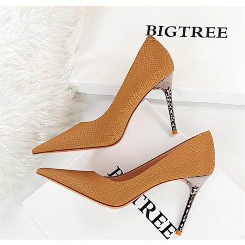 Bigtree Red Wedding Shoes Women Pumps Metal Belt Buckle Shallow Sexy Party Shoes Pointed Toe High Heels Suede Lady Shoes Plus 43