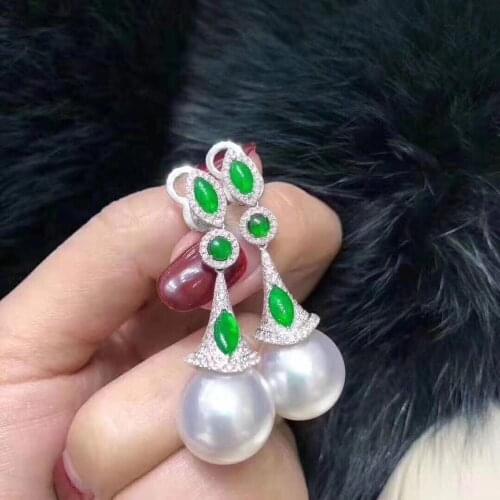 D116 Pearls 9-10mm 925 Sterling Silver Fine Jewelry Fresh Water White Pearls Dangle Earrings for Women Fine Pearl Earrings