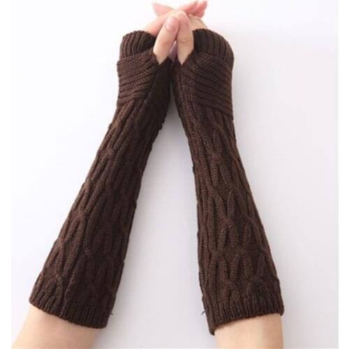 Women Arm Warmer Winter Long Gloves Fashion Fingerless Gloves Solid Color Knitted Mittens AIC88