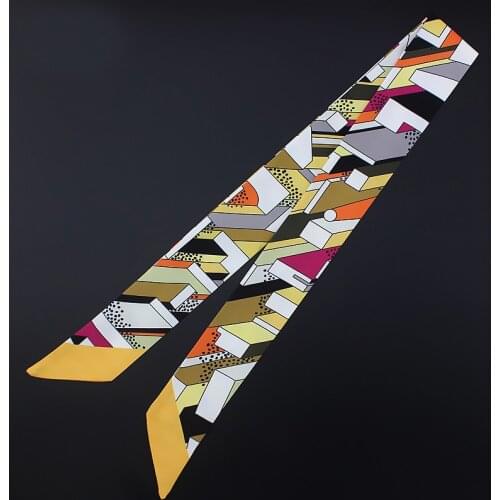 Women long skinny scarf fashion print female silk hair scarfs small ribbon handle bag scarves tie for ladies neckerchief